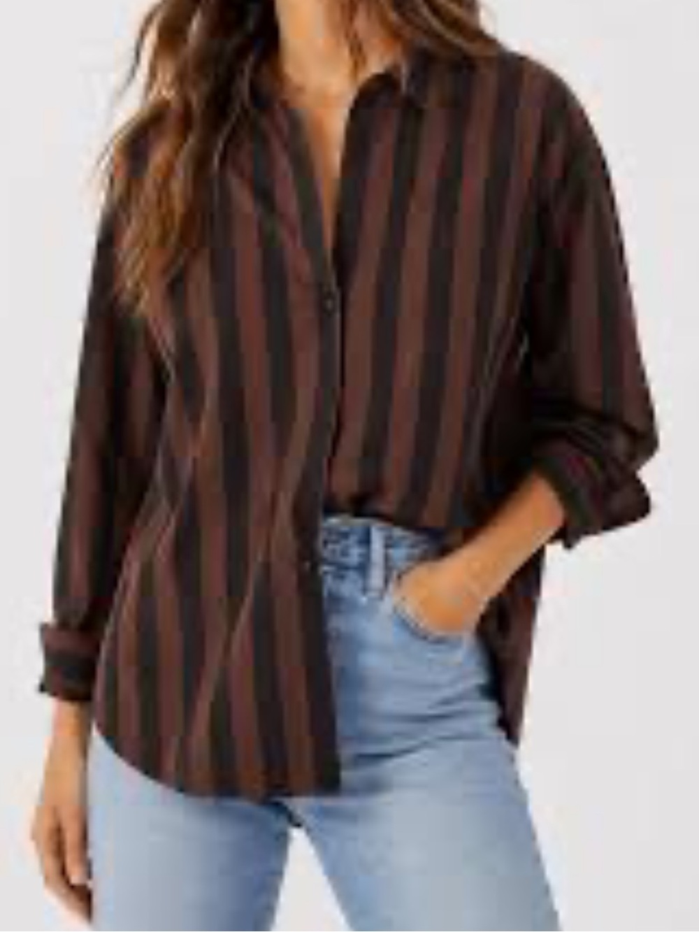 aerie Brown and Black Vertical Stripe Button-Down Shirt